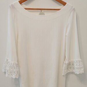 🌴🌞🍍 LILLY PULITZER Waverly Lace Ruffle Sleeve Top ~ Resort White ~ Size Large